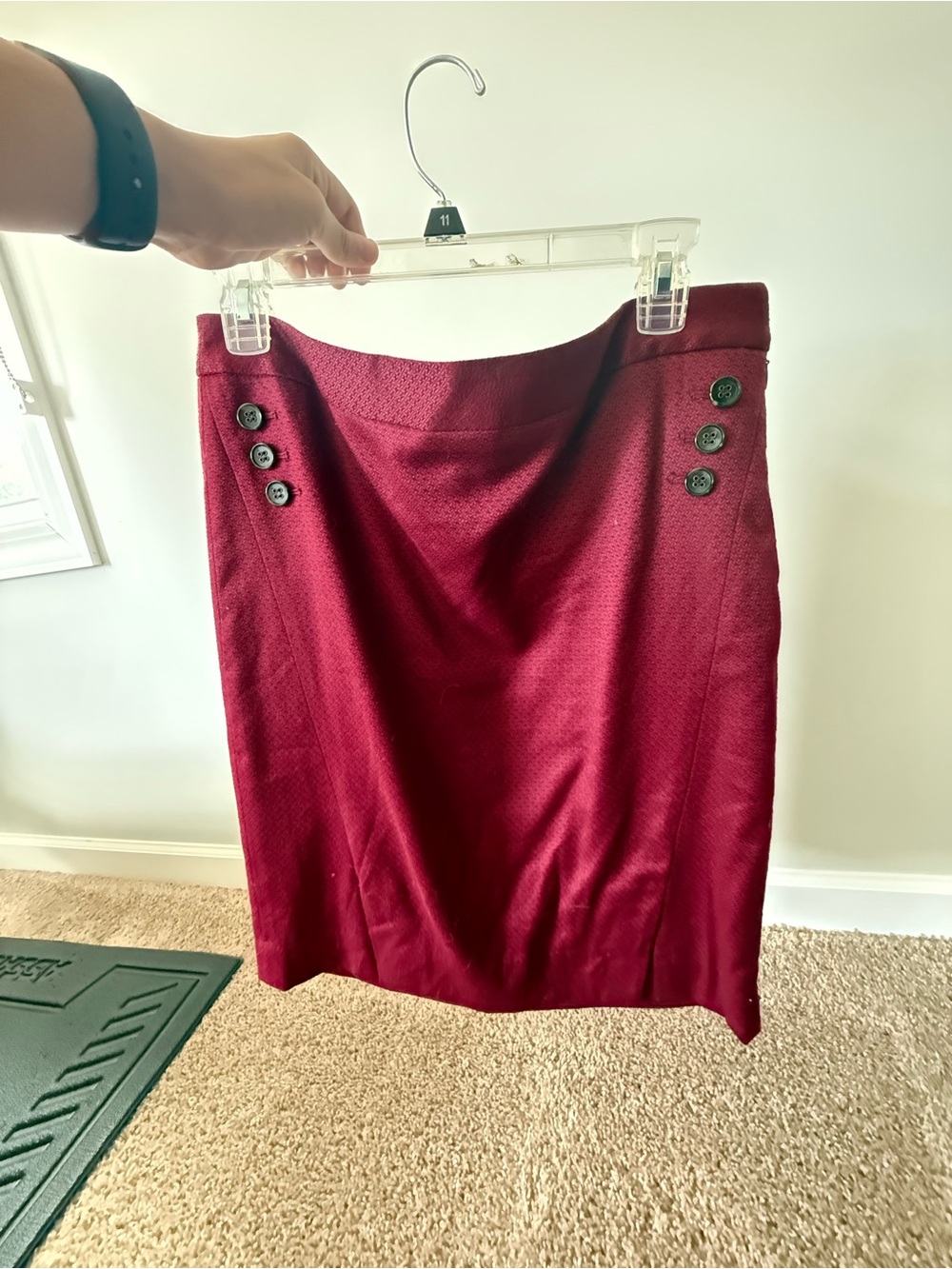 The Limited Wine Red Pencil Skirt with Side Buttons